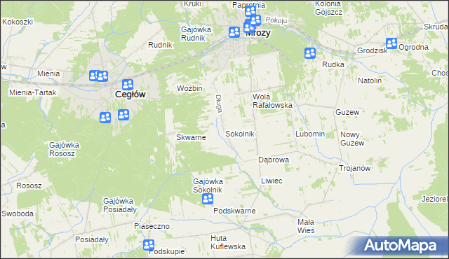 mapa Sokolnik gmina Mrozy, Sokolnik gmina Mrozy na mapie Targeo