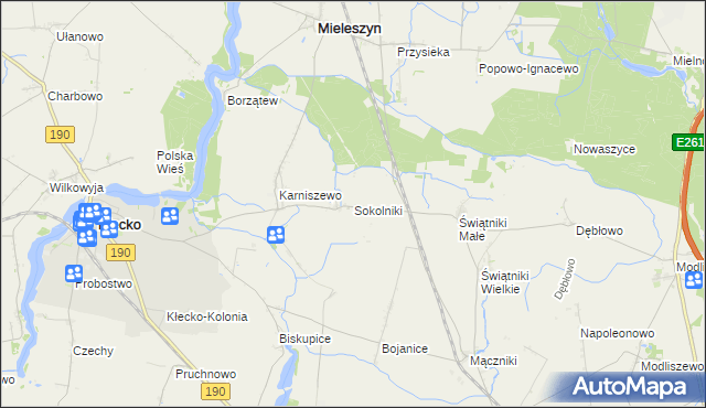 mapa Sokolniki gmina Mieleszyn, Sokolniki gmina Mieleszyn na mapie Targeo