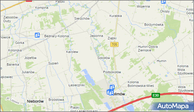 mapa Sokołów gmina Bolimów, Sokołów gmina Bolimów na mapie Targeo