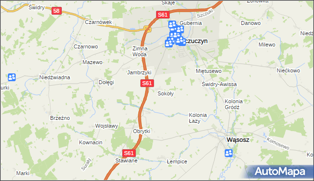 mapa Sokoły gmina Szczuczyn, Sokoły gmina Szczuczyn na mapie Targeo