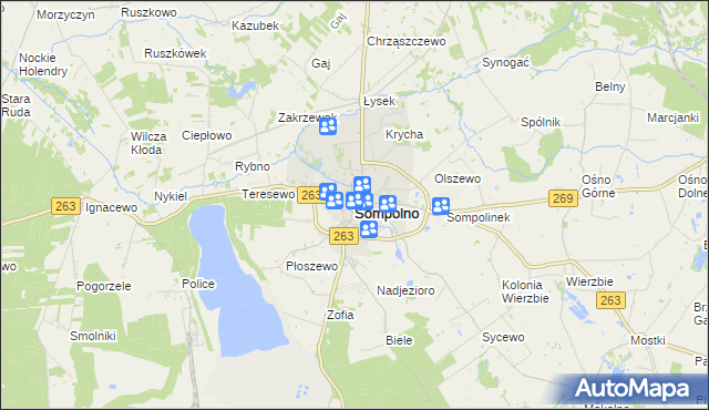 mapa Sompolno, Sompolno na mapie Targeo