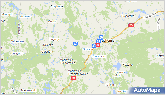 mapa Sośnica gmina Tuchomie, Sośnica gmina Tuchomie na mapie Targeo