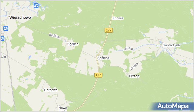 mapa Sośnica gmina Wierzchowo, Sośnica gmina Wierzchowo na mapie Targeo