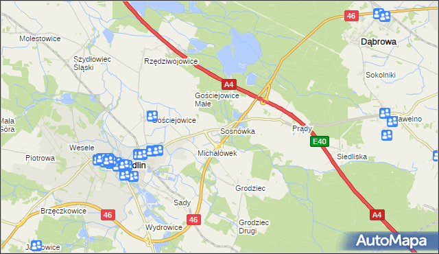 mapa Sosnówka gmina Niemodlin, Sosnówka gmina Niemodlin na mapie Targeo