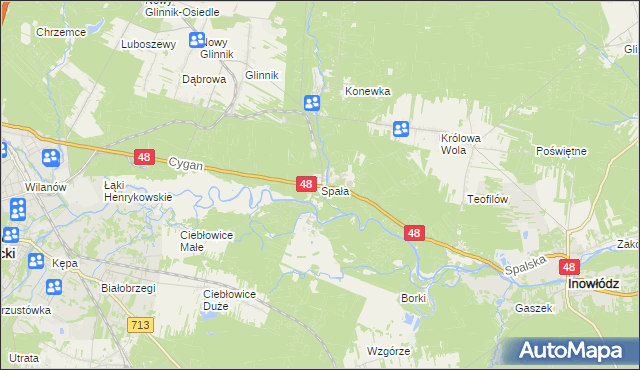 mapa Spała gmina Inowłódz, Spała gmina Inowłódz na mapie Targeo