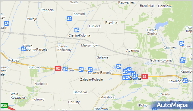 mapa Spławie gmina Golina, Spławie gmina Golina na mapie Targeo