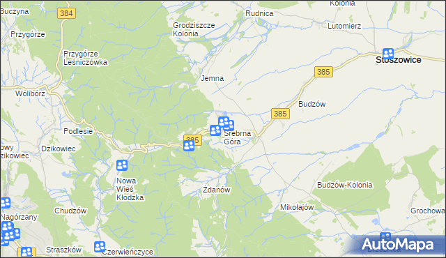 mapa Srebrna Góra gmina Stoszowice, Srebrna Góra gmina Stoszowice na mapie Targeo