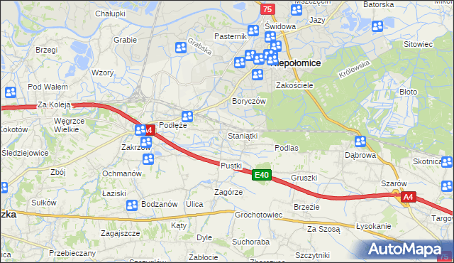 mapa Staniątki, Staniątki na mapie Targeo