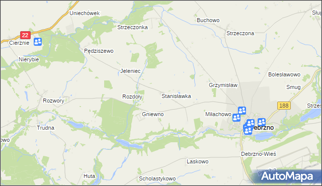 mapa Stanisławka gmina Debrzno, Stanisławka gmina Debrzno na mapie Targeo