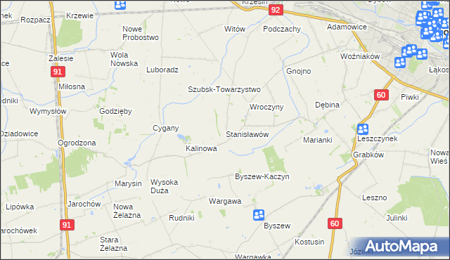 mapa Stanisławów gmina Kutno, Stanisławów gmina Kutno na mapie Targeo