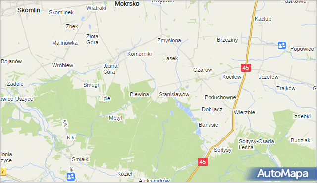 mapa Stanisławów gmina Mokrsko, Stanisławów gmina Mokrsko na mapie Targeo