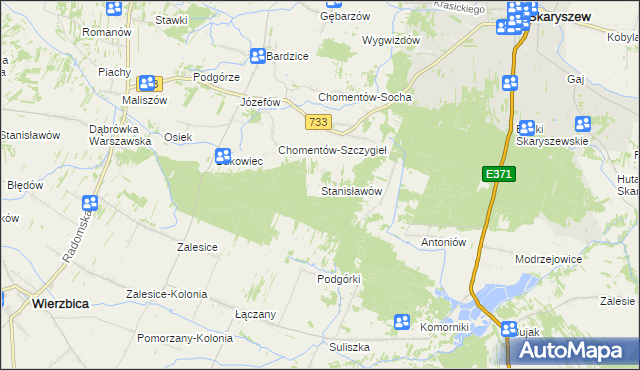 mapa Stanisławów gmina Skaryszew, Stanisławów gmina Skaryszew na mapie Targeo