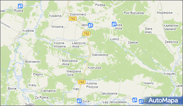 mapa Stanowiska gmina Kluczewsko, Stanowiska gmina Kluczewsko na mapie Targeo