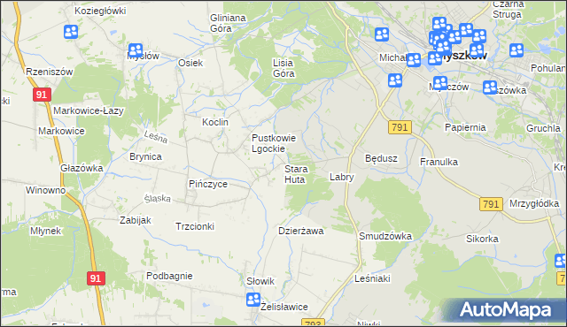 mapa Stara Huta gmina Koziegłowy, Stara Huta gmina Koziegłowy na mapie Targeo