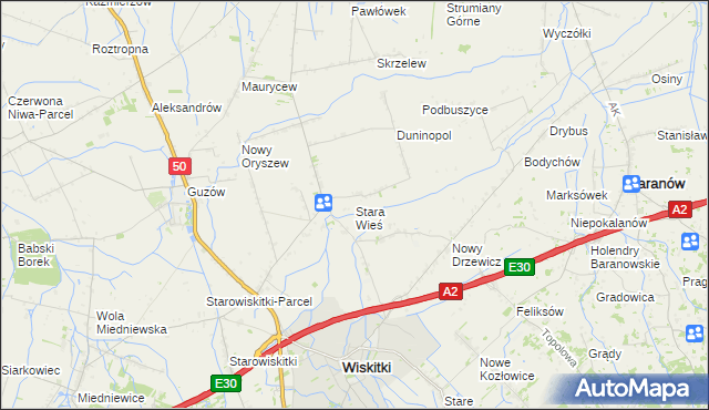 mapa Stara Wieś gmina Wiskitki, Stara Wieś gmina Wiskitki na mapie Targeo