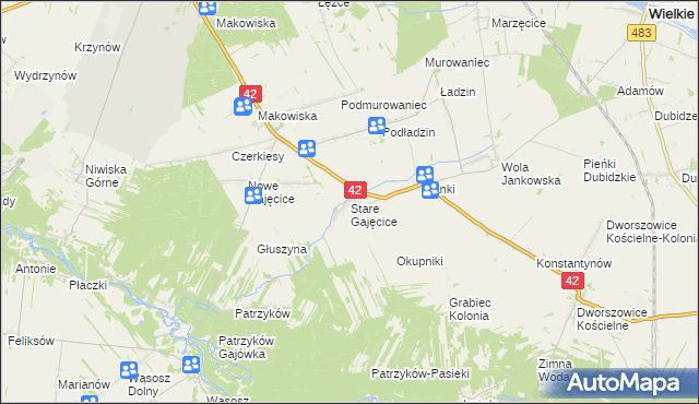 mapa Stare Gajęcice, Stare Gajęcice na mapie Targeo