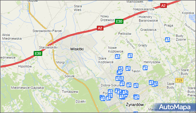 mapa Stare Kozłowice, Stare Kozłowice na mapie Targeo