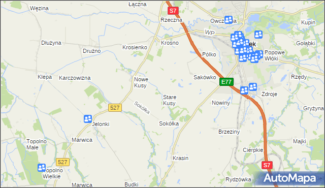 mapa Stare Kusy, Stare Kusy na mapie Targeo