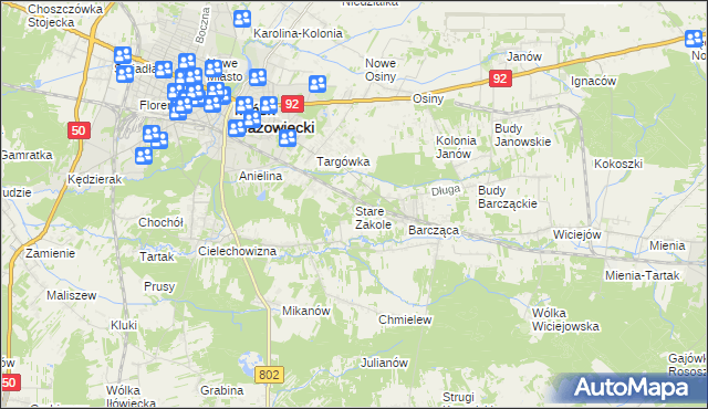 mapa Stare Zakole, Stare Zakole na mapie Targeo