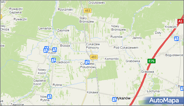 mapa Stary Cykarzew, Stary Cykarzew na mapie Targeo