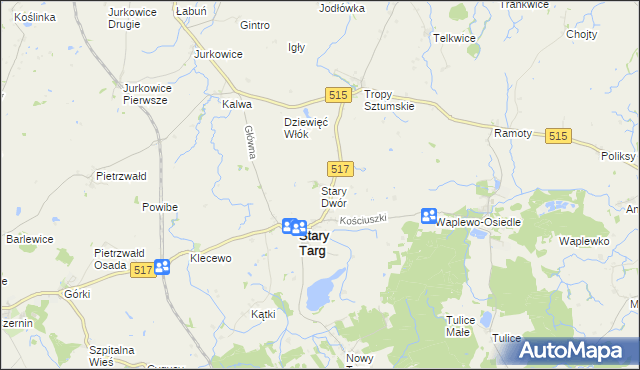 mapa Stary Dwór gmina Stary Targ, Stary Dwór gmina Stary Targ na mapie Targeo