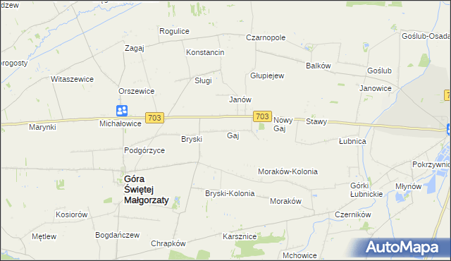 mapa Stary Gaj gmina Góra Świętej Małgorzaty, Stary Gaj gmina Góra Świętej Małgorzaty na mapie Targeo