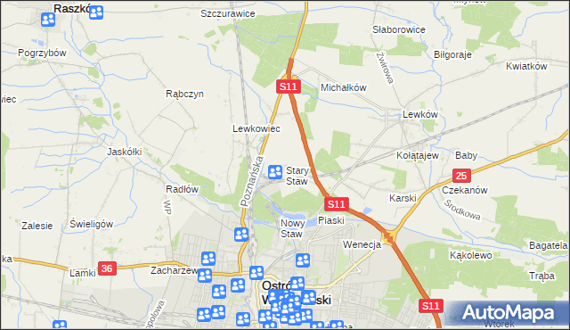 mapa Stary Staw gmina Ostrów Wielkopolski, Stary Staw gmina Ostrów Wielkopolski na mapie Targeo