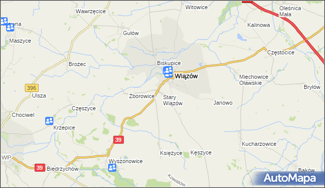 mapa Stary Wiązów, Stary Wiązów na mapie Targeo