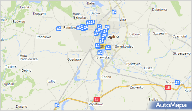 mapa Stawiska gmina Mogilno, Stawiska gmina Mogilno na mapie Targeo