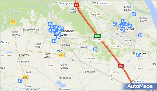 mapa Stawki gmina Aleksandrów Kujawski, Stawki gmina Aleksandrów Kujawski na mapie Targeo