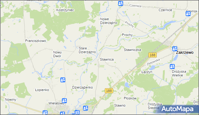mapa Stawnica gmina Złotów, Stawnica gmina Złotów na mapie Targeo