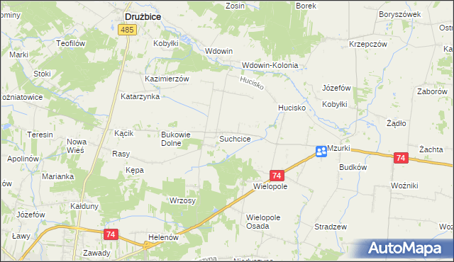 mapa Stefanów gmina Drużbice, Stefanów gmina Drużbice na mapie Targeo