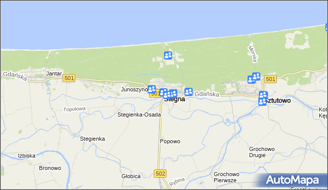 mapa Stegna powiat nowodworski, Stegna powiat nowodworski na mapie Targeo