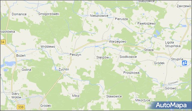mapa Stęszów gmina Wołów, Stęszów gmina Wołów na mapie Targeo