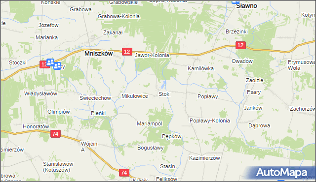 mapa Stok gmina Mniszków, Stok gmina Mniszków na mapie Targeo