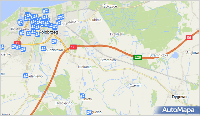 mapa Stramnica gmina Kołobrzeg, Stramnica gmina Kołobrzeg na mapie Targeo
