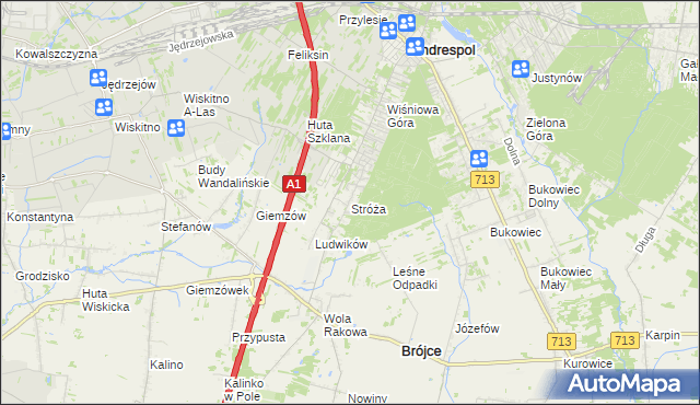 mapa Stróża gmina Andrespol, Stróża gmina Andrespol na mapie Targeo