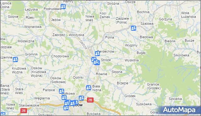 mapa Stróże gmina Grybów, Stróże gmina Grybów na mapie Targeo