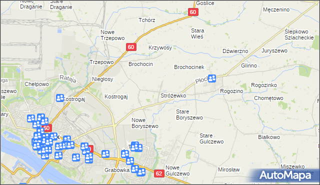 mapa Stróżewko gmina Radzanowo, Stróżewko gmina Radzanowo na mapie Targeo