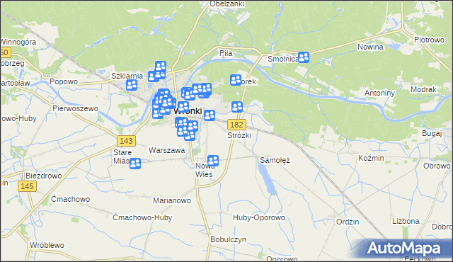 mapa Stróżki gmina Wronki, Stróżki gmina Wronki na mapie Targeo