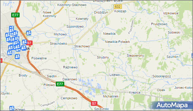 mapa Strubiny gmina Płońsk, Strubiny gmina Płońsk na mapie Targeo