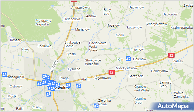 mapa Strykowice Błotne, Strykowice Błotne na mapie Targeo