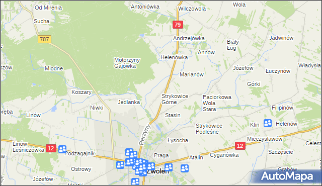 mapa Strykowice Górne, Strykowice Górne na mapie Targeo