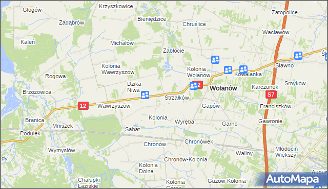 mapa Strzałków gmina Wolanów, Strzałków gmina Wolanów na mapie Targeo