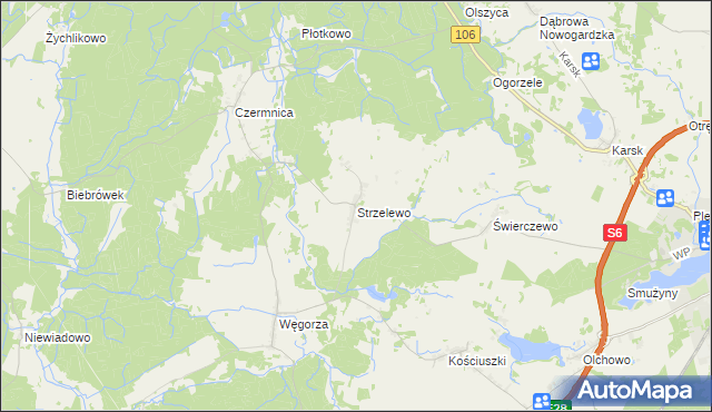 mapa Strzelewo gmina Nowogard, Strzelewo gmina Nowogard na mapie Targeo
