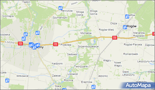 mapa Strzemboszewice, Strzemboszewice na mapie Targeo