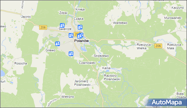 mapa Strzeżewo gmina Polanów, Strzeżewo gmina Polanów na mapie Targeo