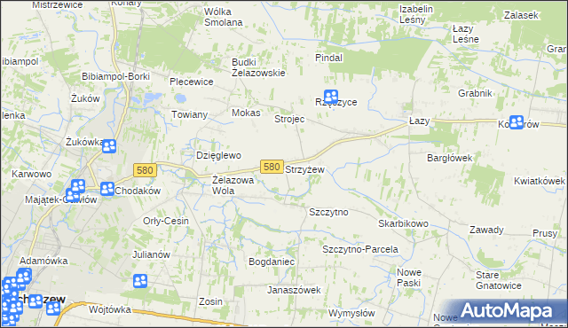 mapa Strzyżew gmina Kampinos, Strzyżew gmina Kampinos na mapie Targeo