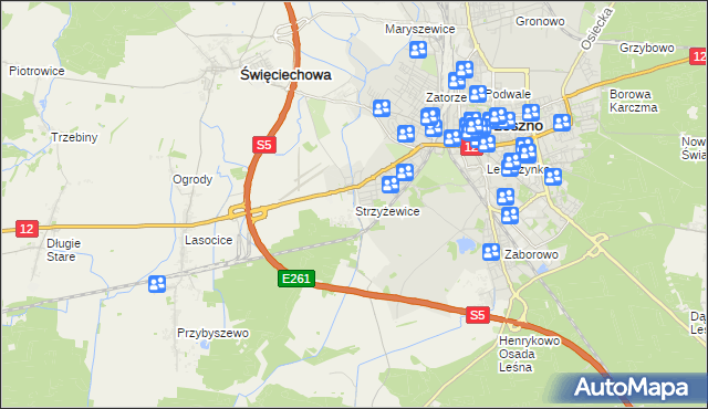 mapa Strzyżewice gmina Święciechowa, Strzyżewice gmina Święciechowa na mapie Targeo