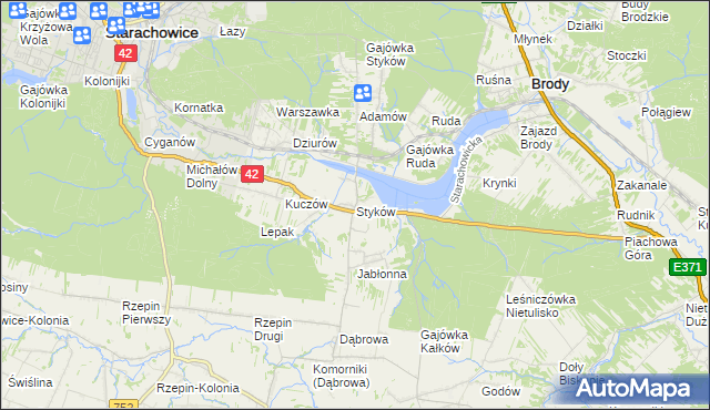 mapa Styków gmina Brody, Styków gmina Brody na mapie Targeo